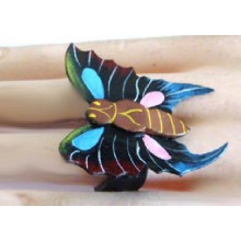 Lederen Vlinderring Zwart Blauw Roze