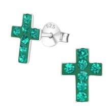 Zilveren oorbellen Emerald Crosses