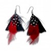Zilveren Oorbellen Red and white dotted Black Feathers