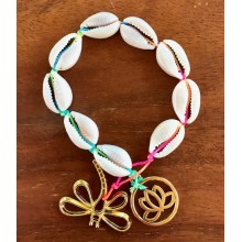 Armband Neon Cowrie Shells and Golden Charms