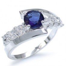 Zilveren ring Sapphire Blue and White CZ