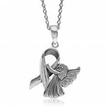 Zilveren Ketting Silver Angel & Cancer Awareness Ribbon