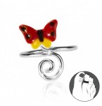 Zilveren Teenring Butterfly and Curl Red