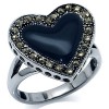 Zilveren Ring Marcasite and Onyx Heart